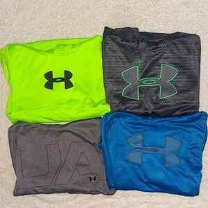 4 Under Armour -Neon Green, Blue and Gray Hoodies
